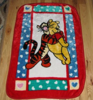Vintage Winnie The Pooh Tigger Luxe Plush Fleece Baby Throw Blanket Red Heart