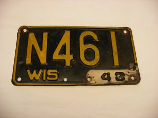 Vtg 1943 Wisconsin Automobile License Plate - " N461 " 4 Digit Low Number - Rare