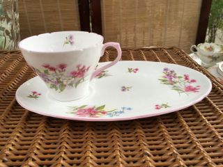 Vintage English Fine Porcelain Shelley " Stocks " Tennis Set Tea Cup & Saucer