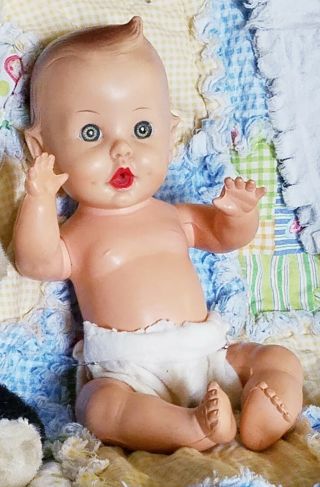 Vintage Gerber Baby By Sun Rubber Co.  Molded Hair Baby Doll