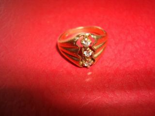 Vintage 10k Gold Pinky Ring With 3 Small Diamonds Size 4