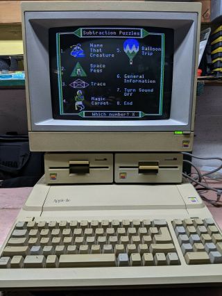 Vintage Apple IIe Computer with Monitor and 2 Floppy Drives - and 3