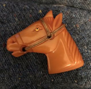 Vintage Butterscotch Bakelite Large Horse Head Pin/brooch