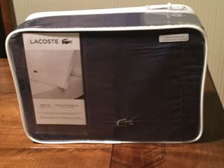 - Lacoste 100 Cotton Percale 4 Piece Queen Sheet Set Solid - Vintage Indigo - Nip