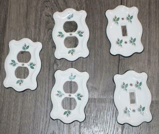 Vtg Towne Ceramic Single Switch & Outlet Cover Plates Rose Buds 5 Plates