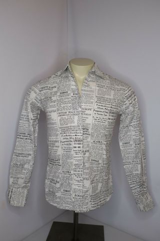 Vtg 80s The Salvation Army Newspaper All Over Print Button Up Collar Shirt Sz S 2