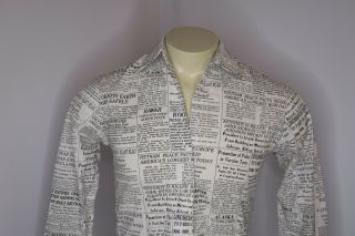 Vtg 80s The Salvation Army Newspaper All Over Print Button Up Collar Shirt Sz S 5