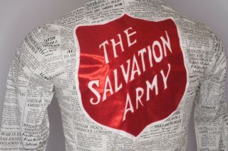 Vtg 80s The Salvation Army Newspaper All Over Print Button Up Collar Shirt Sz S 6