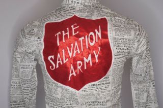 Vtg 80s The Salvation Army Newspaper All Over Print Button Up Collar Shirt Sz S 7