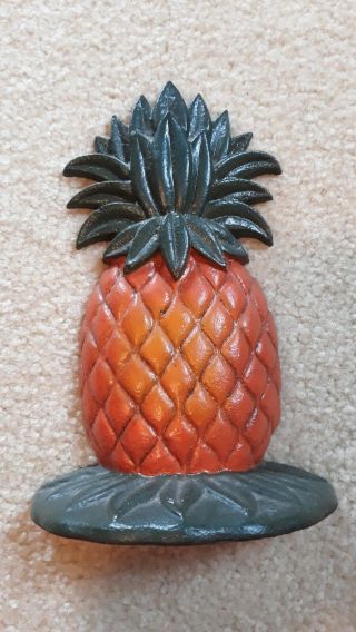 Vintage Cast Iron Painted Pineapple Door Stop Upper Deck Southern Hospitality