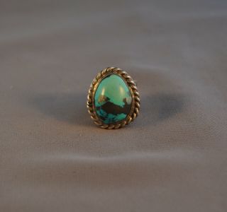 Vintage Navajo Indian Silver Mens Ring - Lg Round Turquoise - Wide Band Sz 10.  5