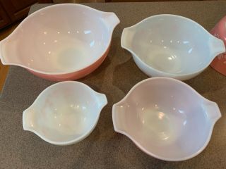 HTF entire line of Pyrex pink/white gooseberry vintage bakeware w/lids 3