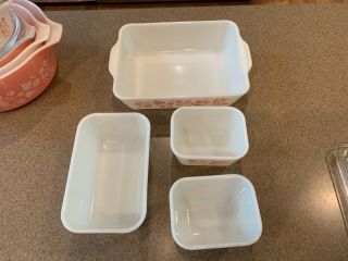 HTF entire line of Pyrex pink/white gooseberry vintage bakeware w/lids 5