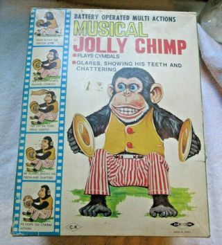 Vintage Daishin Musical Jolly Chimp Monkey Good With Box & Tag