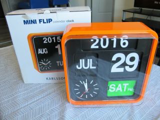 Karlsson Mini Flip Orange Clock Calendar Vintage Design