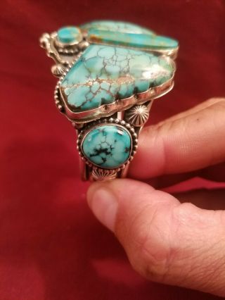 Vintage Navajo Turquoise butterfly Sterling Silver Cuff by Jeanette Dale 94.  4g 10