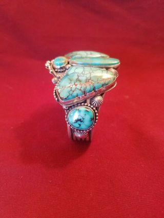 Vintage Navajo Turquoise butterfly Sterling Silver Cuff by Jeanette Dale 94.  4g 6