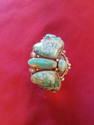 Vintage Navajo Turquoise butterfly Sterling Silver Cuff by Jeanette Dale 94.  4g 7