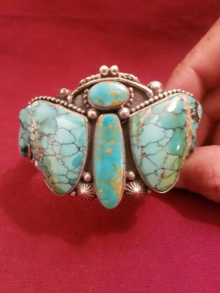 Vintage Navajo Turquoise butterfly Sterling Silver Cuff by Jeanette Dale 94.  4g 8