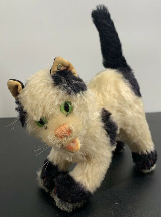 Rare Vintage 1950’s Steiff Mohair Black White Cat With Tag & Button Great Shape