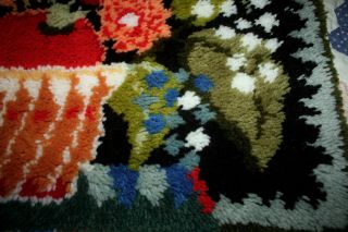 Vintage finished handmade latch - hook rug,  acrylic,  strawberry/fruit basket 5