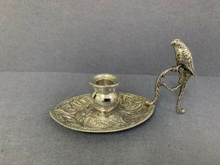 Splendid Marked Spanish Sterling Silver 925 Candlestick With Parrot Bird