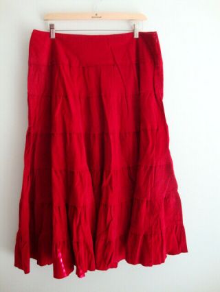 April Cornell Red Tiered Skirt Xl Extra Large Vintage Romantic A - Line Nwt