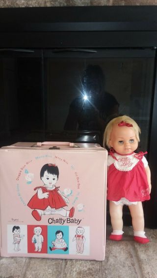 Vtg.  Chatty Baby Doll,  Case & Accessories