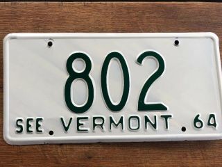 “802” Vermont Vintage 1966 Vt License Plate Rare Tag State Prefix Burlington