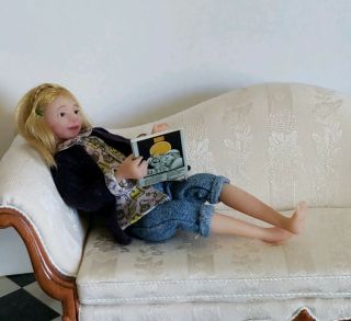 Miniature Artisan Irina Martin Adorable Young Girl Hand Sculpted Reading Doll