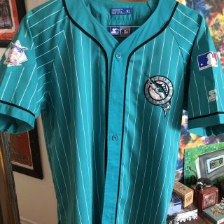 Florida Marlins Vintage 90s Starter Pinstripe Mlb Baseball Jersey Men’s Xl Miami