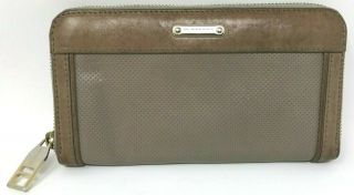 Vintage Burberry Tan Taupe Long Zip Around Leather Wallet Nova Check