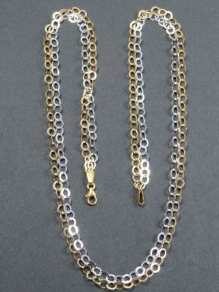 Vintage 9ct White & Yellow Gold Fancy O Link Necklace Chain 18 Inch C.  1990
