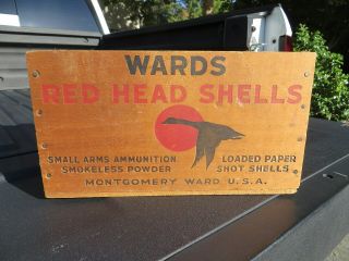 Wards Red Head Shells Wooden Shotgun Shell Box Ammo Box Crate
