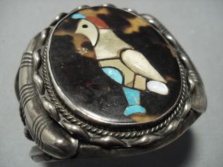 One Of The Best Vintage Zuni Turquoise Sterling Silver Inlay Bracelet Old