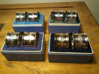 Set Of 8 Wallace Baroque Silverplate Napkin Rings In Boxes