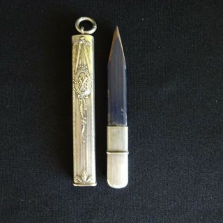Antique Silver Pencil Chatelaine French Art Nouveau Pendant Napoleon III Vintage 6