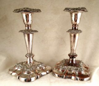 A Ornate Silver Plate On Copper Candlesticks 7 Inch