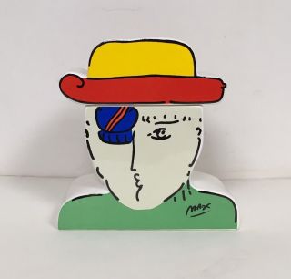 Rare Peter Max " Zero " Sculpture Signed Double Sided
