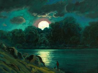 Oil Painting Landscape Impressionist Art Antique Vintage Moon Max Cole