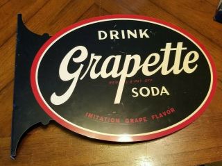 Vtg Grapette Soda Advertising Metal Flange Sign By Stout Sign Co.  Beverage