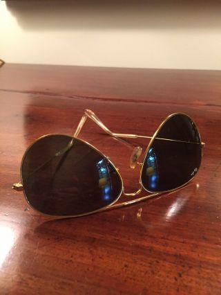 Vintage Ray - Ban B&l Usa Aviator Style Sunglasses Gold/dark Gray W/case