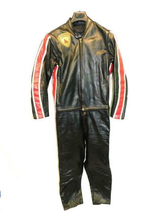 Vintage Lancer S Black Red Stripe Leather Motorcycling Riding Suit Pants Coat Sm