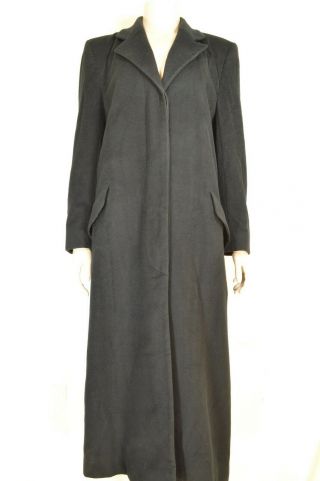 Christian Dior Coat Sz 4 Black Full Length Straight 100 Cashmere Vintage Usa
