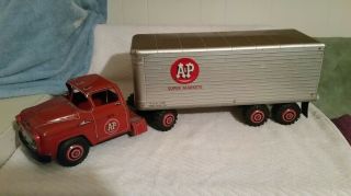 Vintage Marx A & P Supermarkets Tin Litho Tractor - Trailer Truck