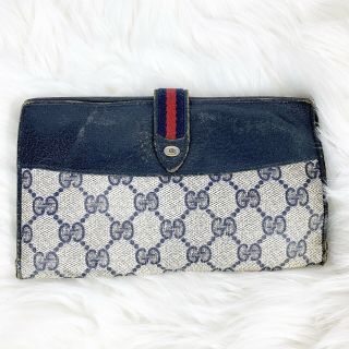 Gucci Vintage Continental Clutch Wallet Gg Monogram Web Design Navy Leather