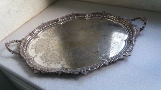 Large Vintage / Antique Ornate Silver Plated Serving Tray - 25 X 16 Inch