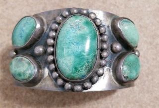 Vtg Old Hecho En Mexico Guad Sterling Silver Turquoise Handstamped Cuff - Signed
