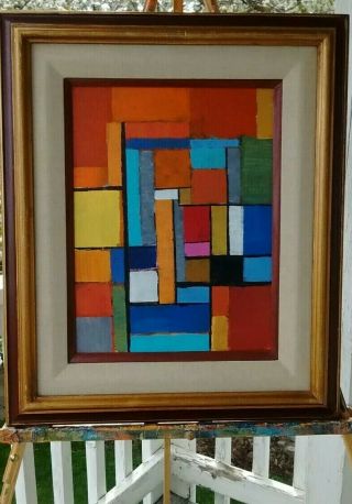 Mid Century Modern Style Abstract Painting Vintage Canvas Signed Very Cool