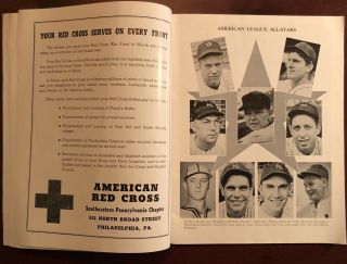 1943 MLB Baseball All - Star Game Program Shibe Park Philadelphia Rare WWII Ads 4